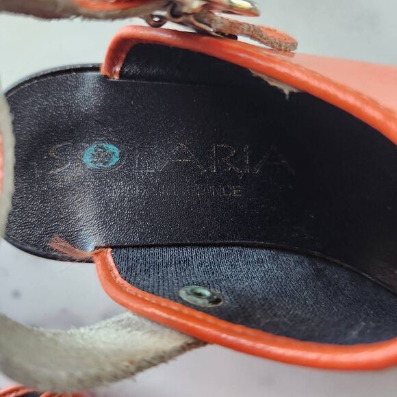 French 70s vintage glossy patent orange slingback wedge peep open toe size 12 ki - Picture 2 of 8